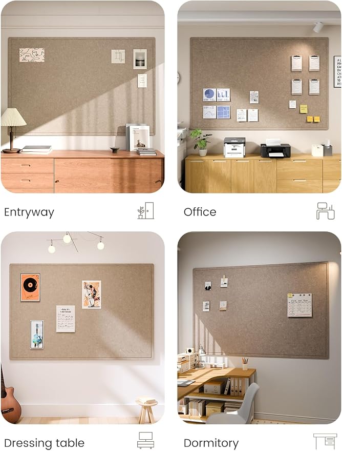 Fluxynara 70.8" x 47.2" Large Bulletin Board, Taupe | Cork Board Alternative with 48 Removable Adhesive Tabs, Foldable Felt Pin Board for Home, Office, Classroom & Dorm