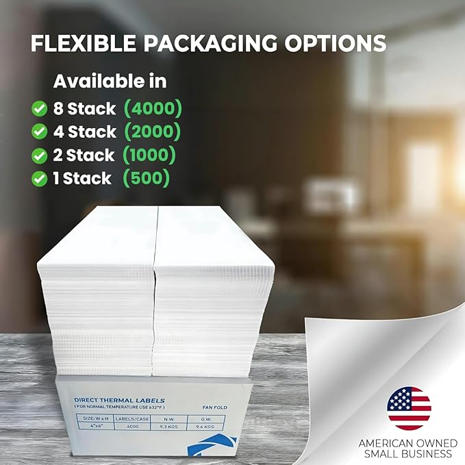 Rockin Rolls Direct Thermal Shipping Labels - Pack of 500-4x6 Thermal Labels Fanfold, Thick, Commercial Grade, Waterproof, Smudge Proof Mailing & Address Labels, Perforated & Strong Adhesive