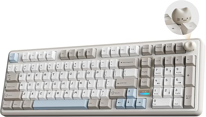 YUNZII B98 PRO 96% Wireless Mechanical Keyboard(Beige, Candy Switch) | QMK/VIA, with Numpad, Dual-Style Knob Design, Creamy Pre-Lubed Switches, Hot Swap, Gasket Mount, RGB for Gaming/Win/Mac