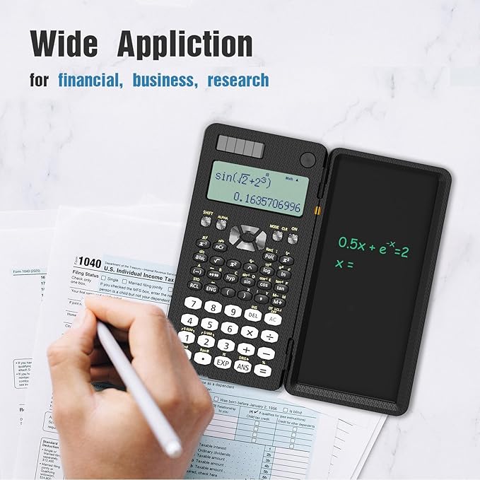 82MS Scientific Calculator 240 Functions 2-Line Display for Middle Students | ROATEE Scientific Calculator with Notepad, Middle and High Students Back to School Supplie, Foldable Solar & Battery Power