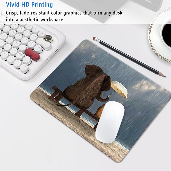 Elephant and Dog Mouse Pad, 9.5"x7.9" Non-Slip Small Computer Pad | Personalized mousepad with elephant & dog design. Premium smooth cloth surface, 3mm cushion & non-slip rubber base.