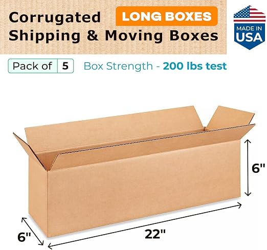 Long Moving & Shipping Boxes 22 x 6 x 6 inches (5-Pack) - Extra Strength 200 lb vs Regular - Corrugated Heavy Duty Cardboard Boxes - Box for Packaging&Delivering - Long Box by IDL Packaging | Extra Strength 200 lb vs Regular - Corrugated Heavy Duty Car...