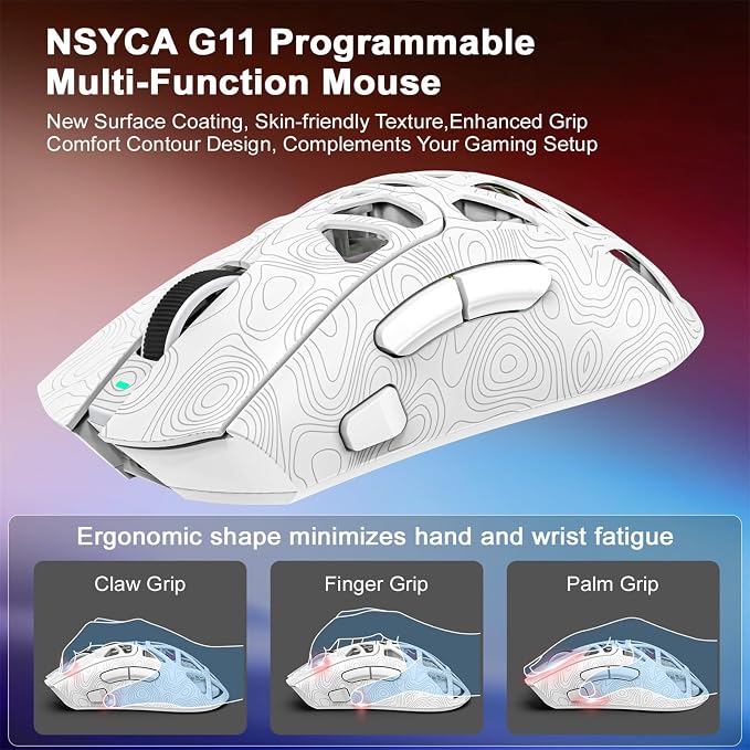 G11 RGB Wireless Gaming Mouse for Gaming Setup & Multi-Device Use, Tri-Mode Bluetooth 5.1/2.4GHz/USB-C, 22000 DPI Lightweight Programmable Mouse for PC, Laptop & Mac