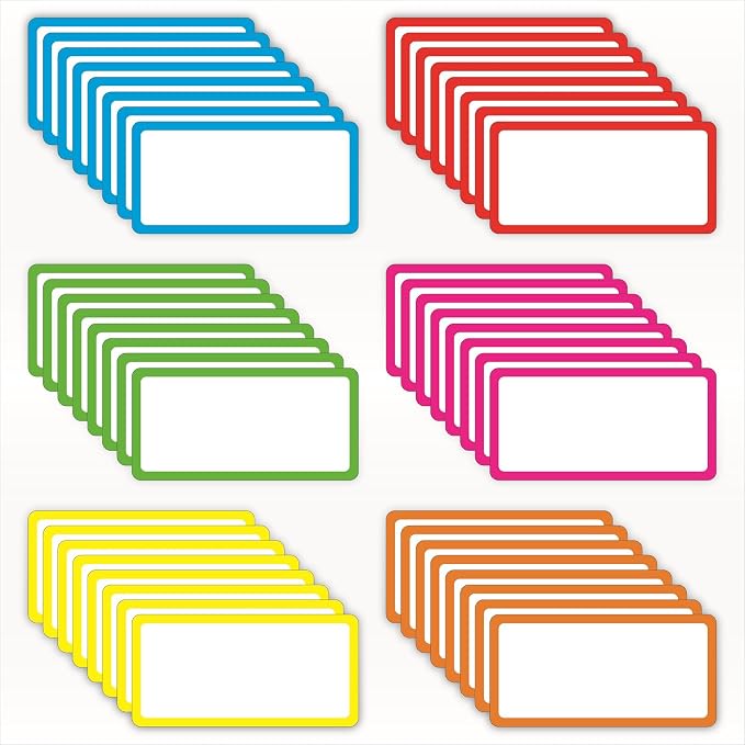 Magnetic Dry Erase Labels, 2" x 4", 48 Pack | Blank with Color Borders, Reusable Magnetic Name Tags, For Home, Office, Classroom