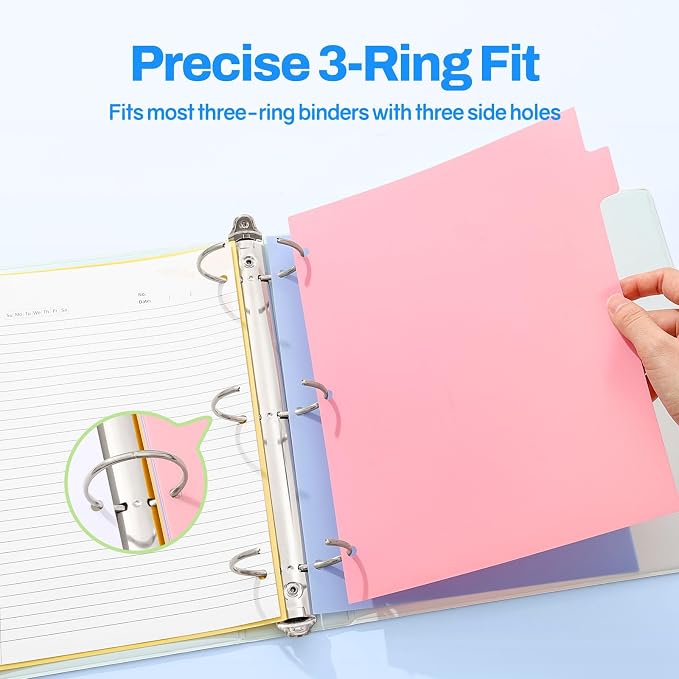 SUNEE 8 Tab Binder Dividers,Plastic Dividers for 3 Ring Binder,3 Ring Binder Dividers with Tabs for School Office Home Supplies,Pastel Color, 2 Set