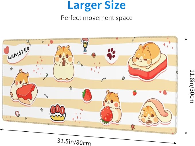 Cute Hamster Mouse Pad XL Large Mousepad Non Slip Rubber Base Desk Mat for Laptop Computer Gaming 31.5" X 12"