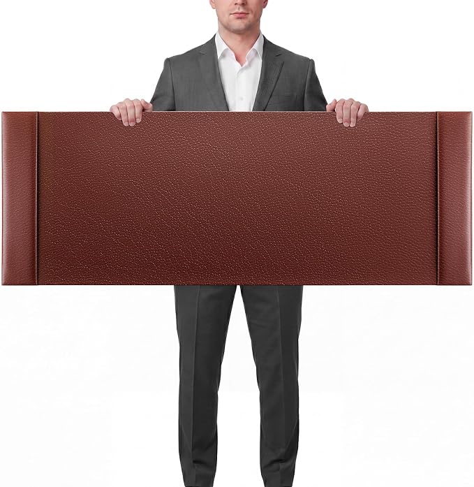 47.2 x 17 Inch Leather Desk Pad with Side Rails Mat, Brown | Executive Office Desk Mat, Smooth Writing Surface, Desktop Protector Covers Mouse Keyboard, Elegant Gift, Men Dad Husband