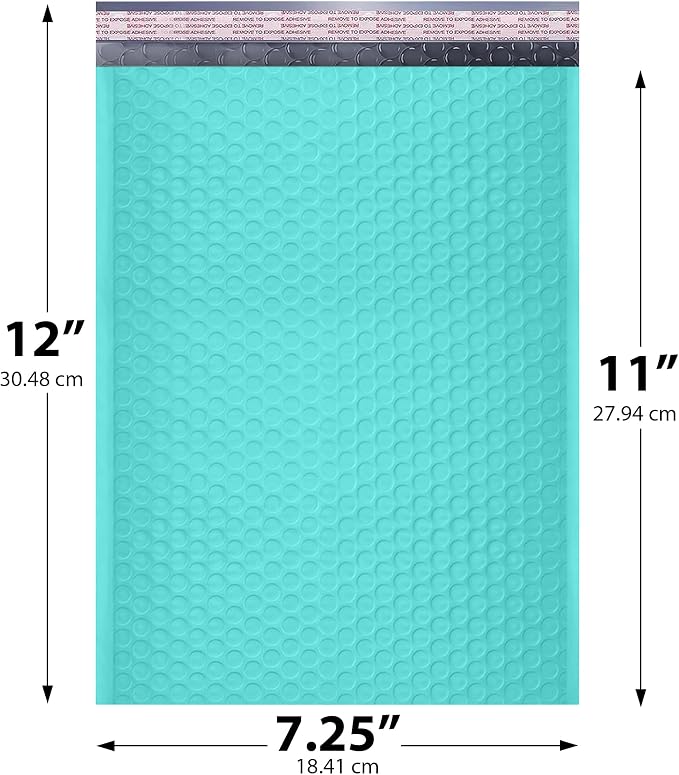 Teal Bubble Mailers 7.25x12, Self Seal Poly Padded Envelopes #1, 200 Pack | Fits Comics, Photos & Cards, No Tape Needed, Cushioned Protection, Water-Resistant Poly, Bulk Pack for Small Business