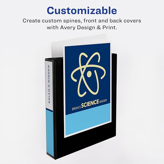 Avery Showcase Standard View 3 Ring Binder, 1.5" Slant Rings, 375-Sheet Capacity, 2.1 Inch Wide Spine, 1 Black Binder, Ideal for Lightweight Organization and Occasional Referencing (19650)