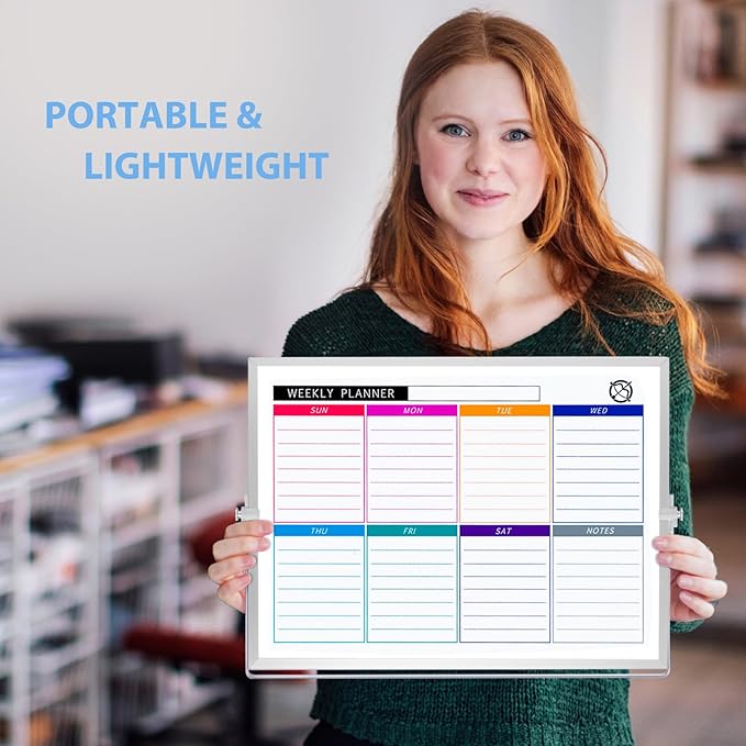 ARCOBIS Dry Erase White Board with Stand, 12" x 16" Weekly Double-Sided Desktop Whiteboard 10 Markers, 4 Magnets, 1 Eraser, Portable Magnetic Dry Erase Calendar for Planning, to Do List, Memo, School
