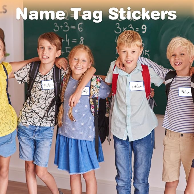 Starboling Name Tag Stickers, 200 Pcs 3"x2" Deep Blue Plain Stickers, Colorful Border, for Office, Meeting, School and Home