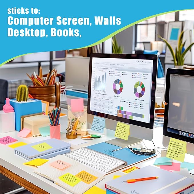 SACATR 100 Sheet/Pad Sticky Notes, 30pad,3x3 inches,Total 3000 Sheet | Add 100 Sheets Per Pad, 10 Bright Color,Strong Adhesive Leaves No Residue,Ideal for Office Bulk Purchase