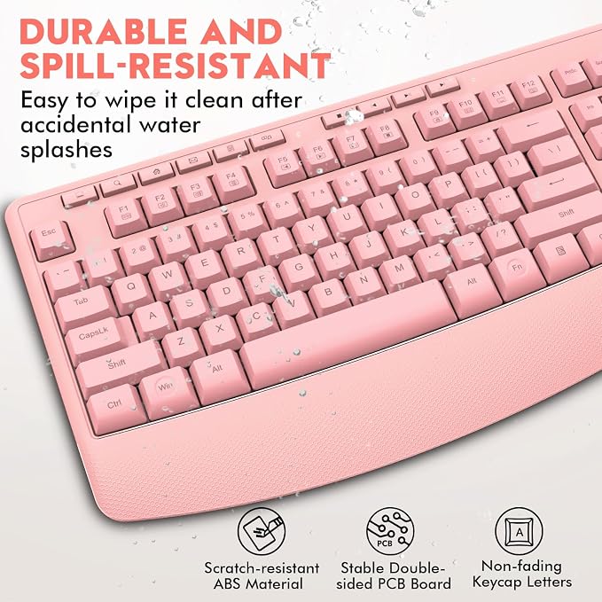 Wireless Keyboard and Mouse Combo, Full Size Ergonomic with Wrist Rest | 2.4GHz USB Receiver, 3 DPI Adjustable 6-Button Cordless Mouse for Computer, Laptop, PC, Windows