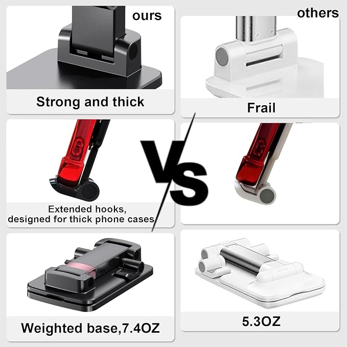 Cell Phone Stand Cute Mobile Holder For iPhone Desk Office Accessories | for thick cases; Under 12" Tablets, e-readers; Folds flat; Anti-slip; Weighted base