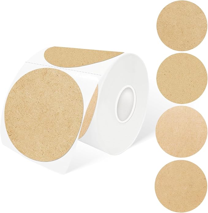 3 Inch Round Thermal Label, Self-Adhesive Waterproof Circle Sticker for Logo Design, Multipurpose Direct Thermal Labels, 410 Sheets/1 Roll,Imitation Kraft Paper Color