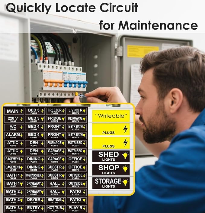 Circuit Breaker Labels, Breaker Box Electrical Panel Fuse Box Stickers, Easy Read and Install (LargeBlack)