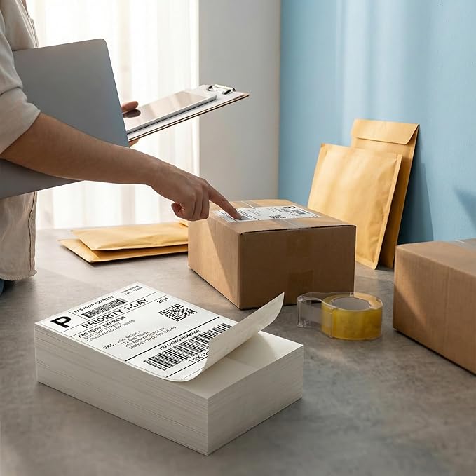 Thermal Direct Shipping Label - 4x6 Inches - 600 Sheets Fanfold Perforated 1 Stack - Waterproof - Compatible with Zebra Rollo Brother Printers - Commercial Grade