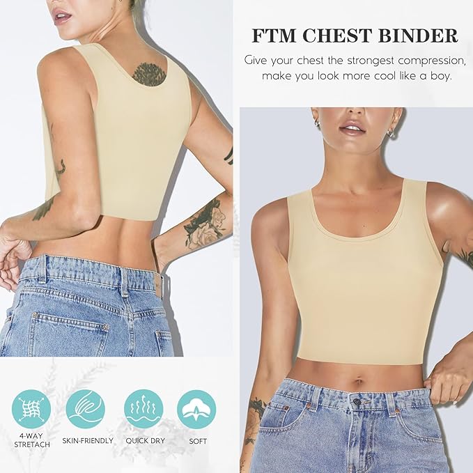 LODAY Women Transgender Tomboy FTM Elastic Chest Binder Bra Pullover Tank Top