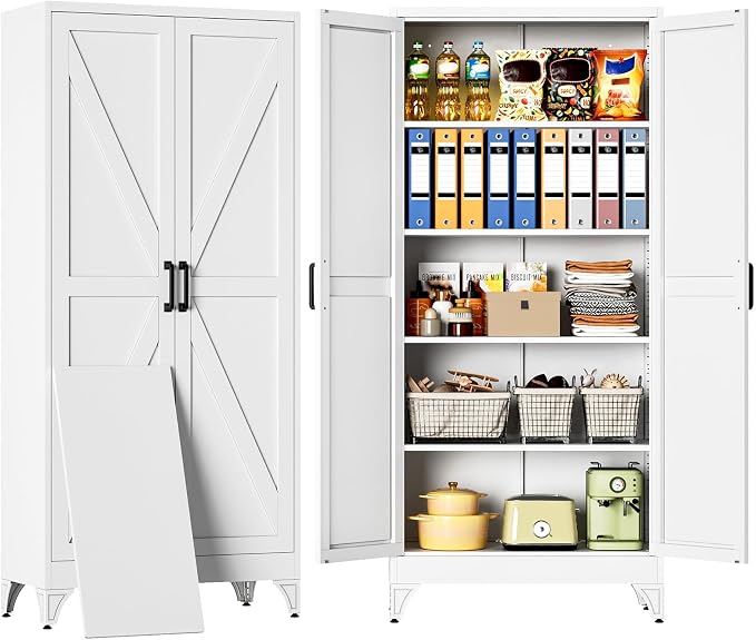 Pantry Storage Cabinets with 2 Doors and 5 Shelves,Tall Storage Cabinet,Large Cupboard Closet,Farmhouse Storage Cabinet for Home,Kitchen,Dining/Living Room (Black, 71" H)