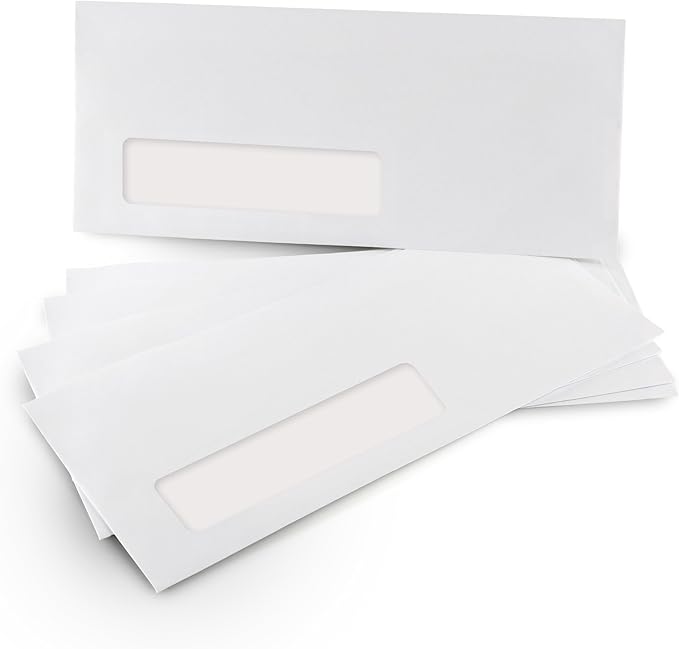 Aimoh 100#10 Custom Printed Single Left Window Envelopes - Text and Logo Customization - Gummed Closure - Size 4-1/8x9-1/2 Inches -24LB-100 Count (7-35410-100)