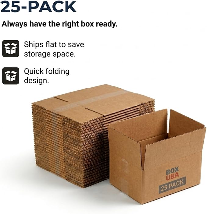 BOX USA Shipping Boxes Medium 12"L x 9"W x 5"H 25-Pack - Corrugated Cardboard Box for Moving, Mailing, Packing, Packaging and Storage