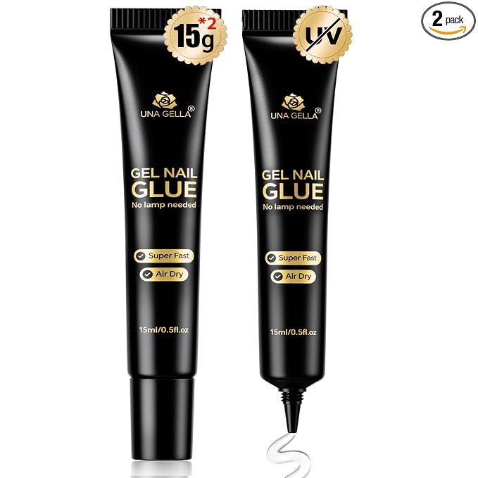 UNA GELLA Nail Glue Strong Gel No U V 15g*2pcs Nail Glue for Press Ons | No Lamp Needed, Quick Air Dry Semi Solid Nail G LUE, Super Strong Gel glue for Nails Long Lasting Extension DIY Kit