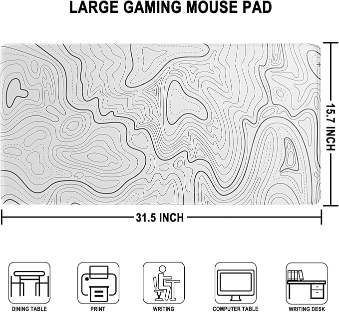 Large Mouse Pad, Water Resist Extra Gaming Large Mousepad with Stitched Edges, 31.5" x 15.7" Non-Slip Rubber Base Office Big Long Keyboard Pad for Office Gamer Home XXL, White