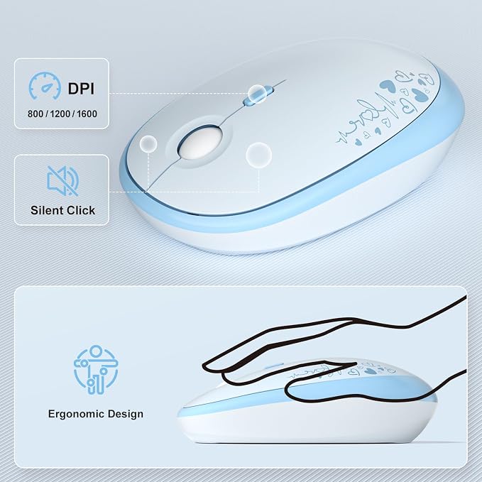 MOFII Wireless Keyboard and Mouse Combo, Cute Retro Typewriter Keyboard and Silent Mouse, 2.4GHz Full Size Computer Keyboard Wireless Mouse Set for PC, Laptop, Desktop, Windows (Blue Colorful)