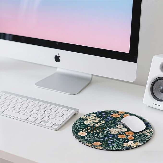 Gctriki Flower Mouse Pad, 8.6 Inch Round Mousepad with Stitched Edges, Non-Slip Rubber Base, Washable Comfortable Desk Mat for Computer Laptop, Gift for Women Teacher Nurse Office Desk Decor