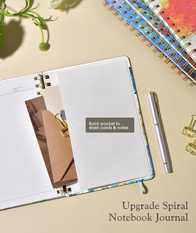 Lined Spiral Journal Notebook for Women, A5 Cute Hardcover Spiral Journals for Writing, 150 Pages Pretty College Ruled Notebooks for Work & Note Taking, 5.75" x 8.38", Butterflies in the Blooms