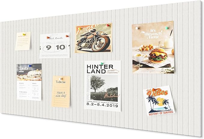 48 x 32 inches Large Bulletin Board, Decorative Felt Pin Board, 0.35“ Thick Foldable Photo Display Board with Self-Adhesive Tape, Vision Board for School Home Kitchen Office Walls - Beige