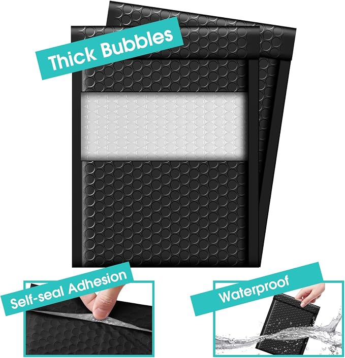 Fuxury Black Bubble Mailers 6x10" Full Pallet of Padded Envelopes 9600 Pack | Usable Size 6x9" Strong Adhesion Padded Mailers Self Seal Bubble Envelopes for Small Business Mailing Small Items Bulk