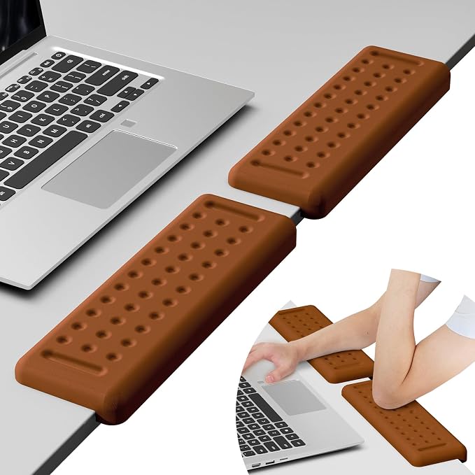 Leolee L-Shaped Desk Elbow Pads for Desk, Brown Arm Rest for Desk | Memory Foam, Non-Slip Base, Ergonomic Desk Edge Cushion, Wrist Rest for Computer Keyboard, Typing, Office, Home (2 Piece)