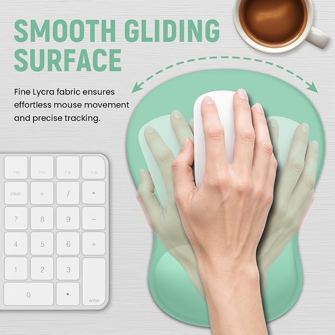 Ergonomic Mouse Pad with Wrist Rest, Gel Wrist Support, Aquamarine | 10.2 x 7.6 in Mouse Pad with Smooth Fabric Surface and Non-Slip Rubber Base for Office, Home, Study, and Gaming