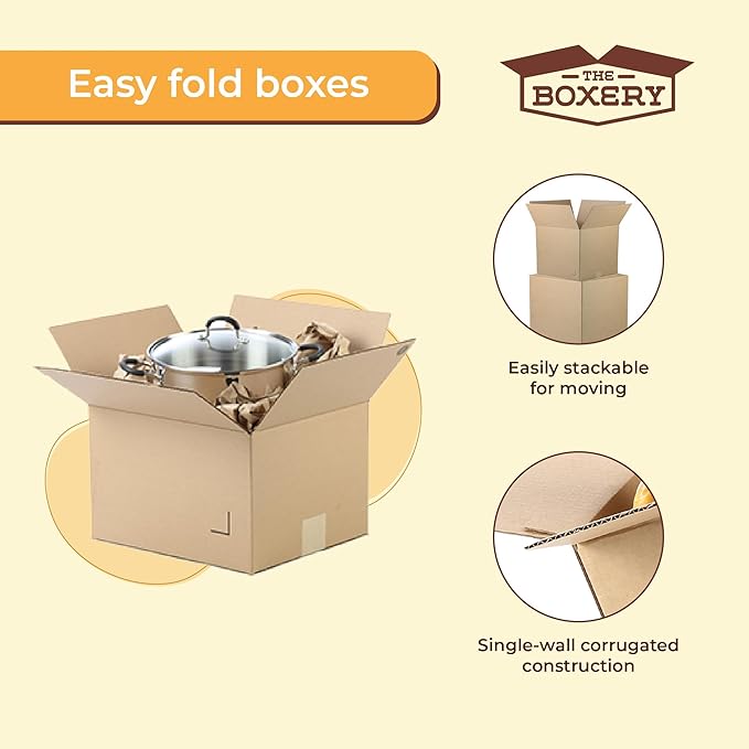 The Boxery Moving Boxes 20-Pack Medium | 18x14x12 inch Brown/Kraft Corrugated Cardboard Packing, Moving & Storage for Business/Home – Durable - Eco-Friendly, Recyclable - Made in the USA