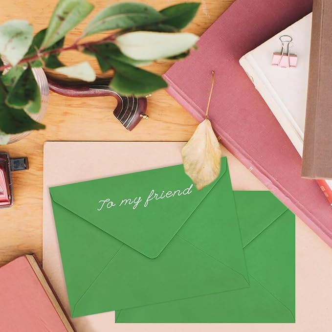 200 Pack A7 Envelopes, Green Greeting Card Envelopes Self Seal, 5.24 x 7.24 in Christmas Envelopes for Birthday Graduation Baby Shower Wedding