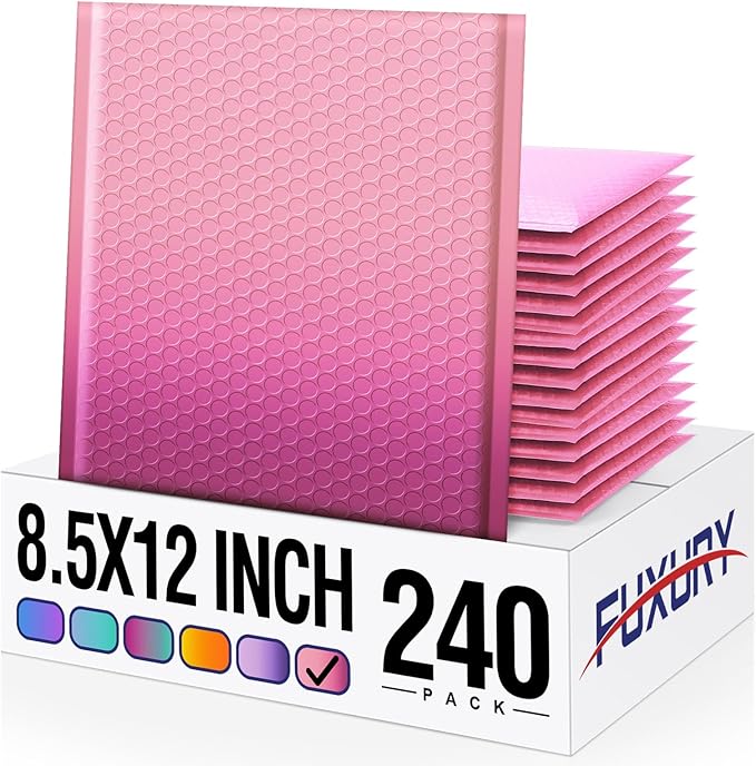 Fuxury 240 Pack Thick Bubble Mailers 8.5x12 Inch Gradient Pink Bubble Envelopes Cute Design Cushioning Mailer for for Small Business Mailing Books Clothes Makeup Supplies