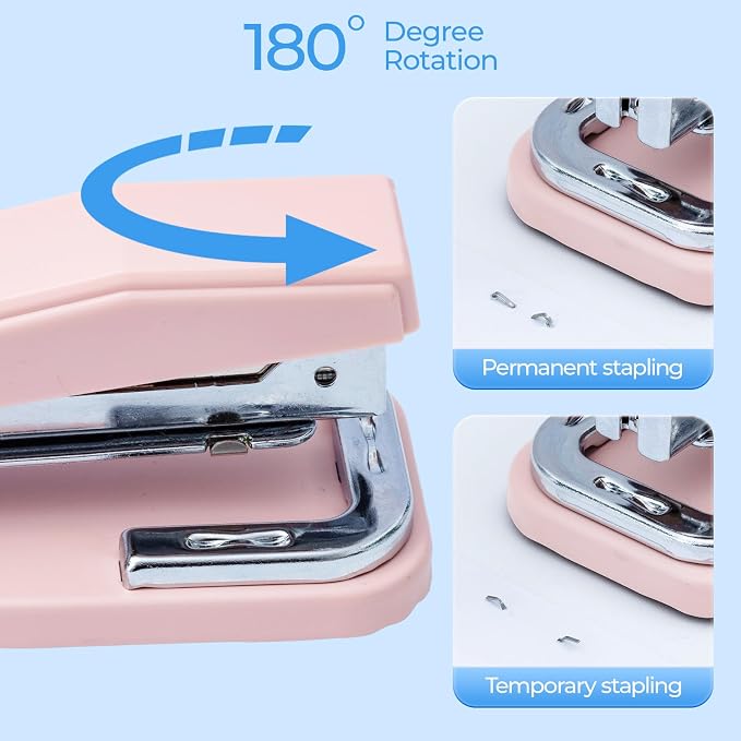 M&G Desktop Stapler Swing-Arm Stapler with 50 Sheet Capacity, 180 Rotation Design, Swivel Stapler with 1000 Staples for Booklet Binding, Durable Staplers for Office School Home (Pink)