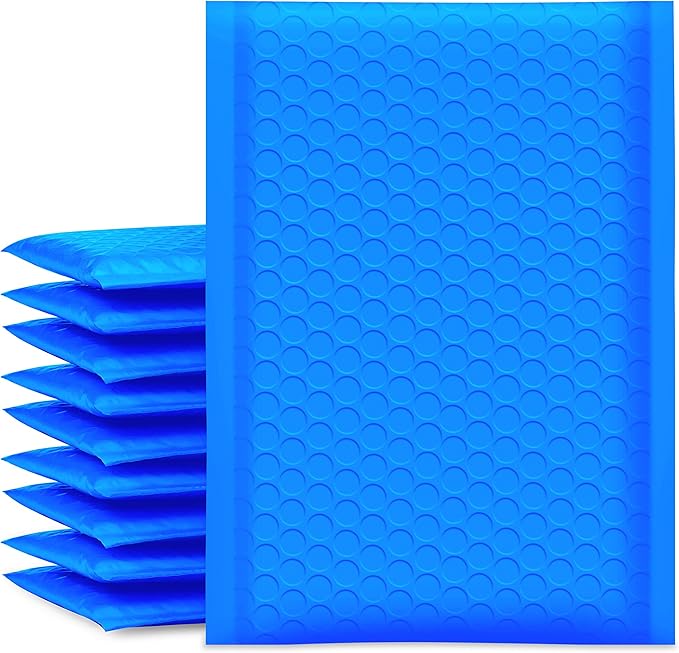 UCGOU Bubble Mailers 5x8.6 Inch Usable Size 5x7 Inch Blue 50 Pack Padded Envelopes Small Business Mailing Packages Self Seal Adhesive Waterproof Boutique Shipping Bags for Jewelry Makeup Supplies