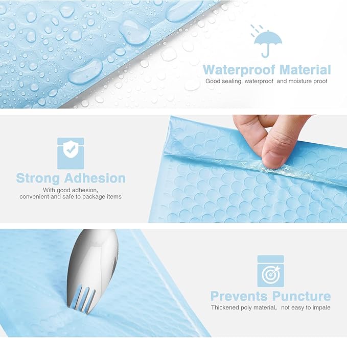 Metronic Bubble Mailers 6x10" 100 Pack Usable Size 6x9" Self Seal Bubble Mailer Thick Padded Envelopes Shipping Envelopes Cushion Mailers for Mailing Jewelry Makeup Supplies Light Blue