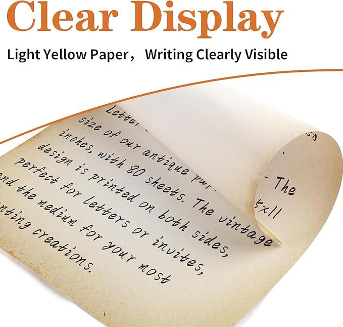 80 Sheets Vintage Paper, 8.5" x 11" Antique Stationary Paper for Writing, Letter Size Printer Paper, Double-sided Aged Parchment for Printing