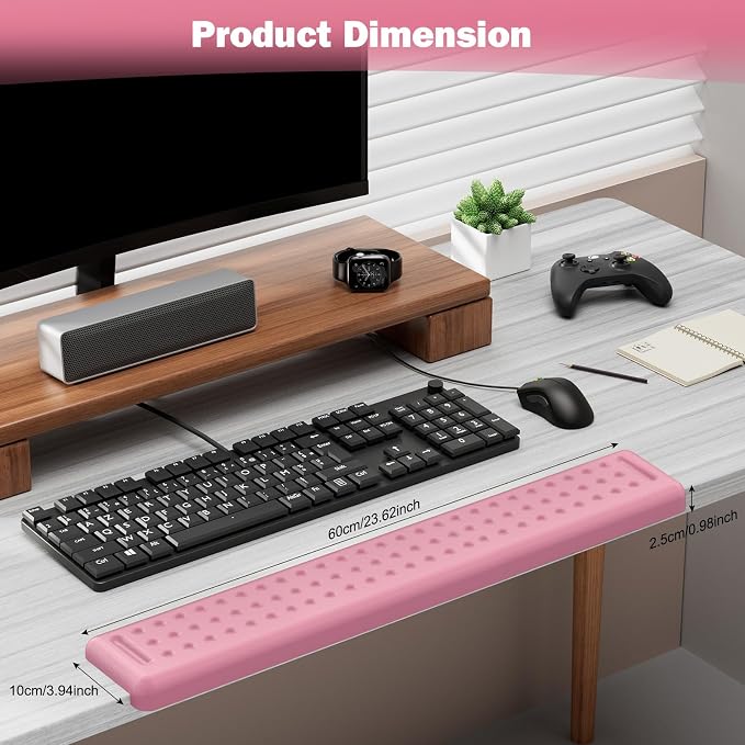Leolee L-Shaped Desk Long Wrist Rest Elbow 60CM, Light Pink Arm Rest Desk | Memory Foam, Non-Slip Base, Ergonomic Desk Edge Cushion, Wrist Support for Computer Keyboard, Typing, Office, Home