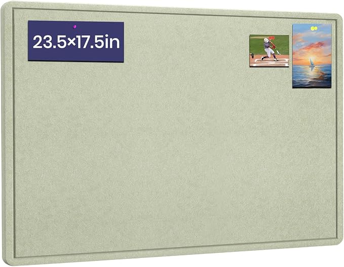 Bulletin Board 24" x 18" Felt Cork Board - Decorative Pin Board, Sage Green | Cork Board Alternative for Wall, Foldable Self-Adhesive Vision Board Prayer Board with Pushpins for Home Office Classroom