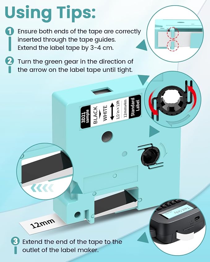 LM1600 D1600 Label Maker Tapes Refills Black on White, 1/2 Inch | Compatible with DYMO D1 Label Tape 45013 S0720530 A45013 Refills Replace DYMO LabelManager 160 420P 210D 280 360D PnP