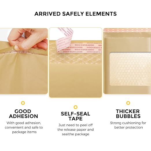 Fuxury Kraft Bubble Mailers 6x10" Padded Envelopes 50 Pack Usable Size 6x9" | Strong Adhesion Self Seal Bubble Envelopes Waterproof Cushioned Padded Mailers Packaging for Small Business #0 Brown