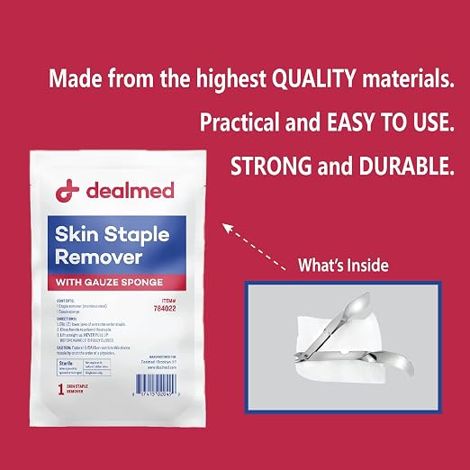 Dealmed Sterile Staple Removal Kit - Single-Use - 2 Piece Set | Stainless Steel Remover, 3 x 3 in Gauze Sponge, Plastic Tray With Tyvek Lid, For EMT Nurses Doctors, 3.75 x 6.25 x 1 in
