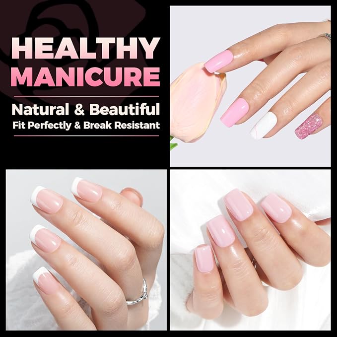 UNA GELLA Short Square Gel Nail Tips Half Cover 504PCS Pre-buff Acrylic Tip | Clear False Fake Nails No C Curve DIY French Style Nail Extentions Art Salon 12 Sizes Ideal for Daily Wear