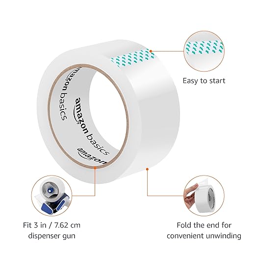 Amazon Basics Packaging Tape for Shipping, Moving, Storing and Sealing, Clear, 1.88 in x 54.6 yds, 36-Pack
