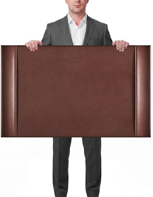30 x 18 Inch Leather Desk Pad with Side Rails Mat, Brown | Executive Office Desk Mat, Smooth Writing Surface, Desktop Protector Covers Mouse Keyboard, Elegant Gift, Men Dad Husband