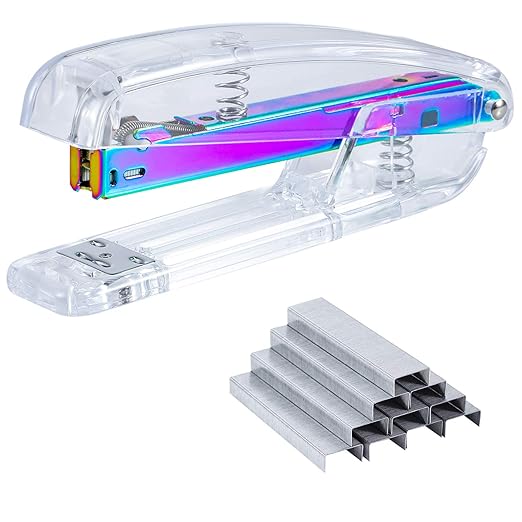 Dream Color Acrylic Stapler Set,Desk Stapler,Office and Home Stapler,Students Stapler,Tape Dispenser,Stapler Remover,Free 1000pcs 26/6 Staples——Multicolor